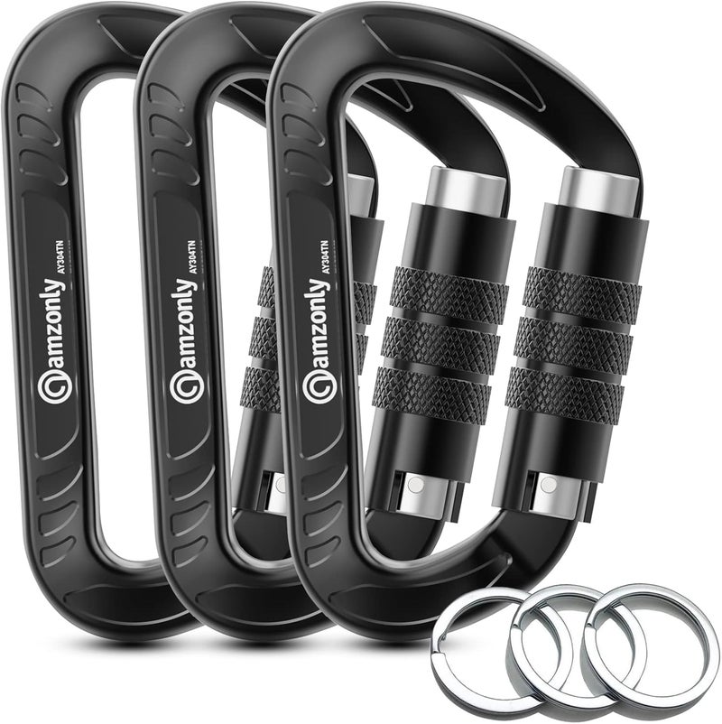 Amzonly 3inch Auto Locking Carabiner Clips Heavy Duty, 12KN /2697lbs Lightweight keychain carabiners, Sturdy Twist Lock Caribeeners for Camping Hiking Hammock Swing Backpack, dog leash and Harness etc - Image 1